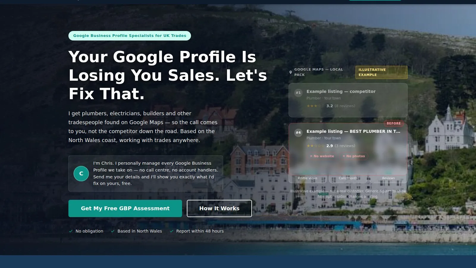 The LocalMarkers homepage &mdash; a Google Business Profile service for UK tradespeople.